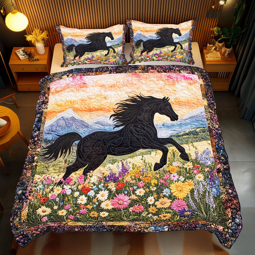 Floral Black Horse WP2001033CL Duvet Cover Set