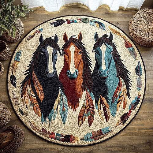 Native American Horses QA0912022CL Quilted Round Mat