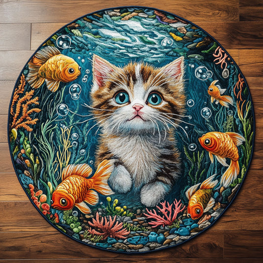 Cat Beneath The Waves WN1906020CL Quilted Round Mat