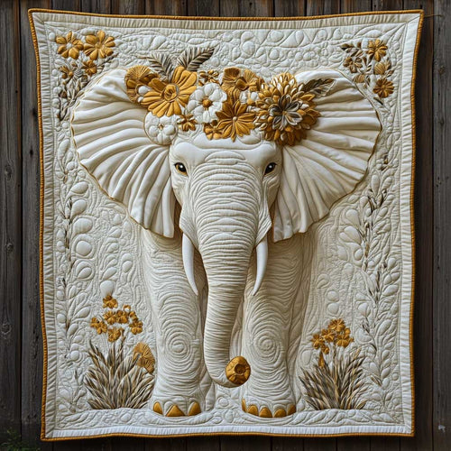 Floral White Elephant WP2101013CL Quilt