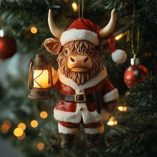 Light Of Santa Highland Cow LT2310008CL Christmas Ornament