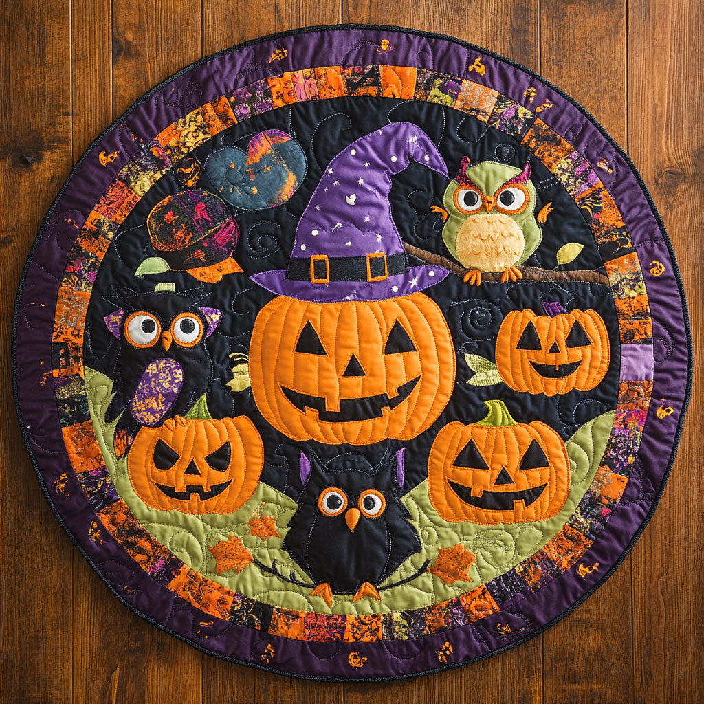 Starry Pumpkin Row WN0108041CL Quilted Round Mat