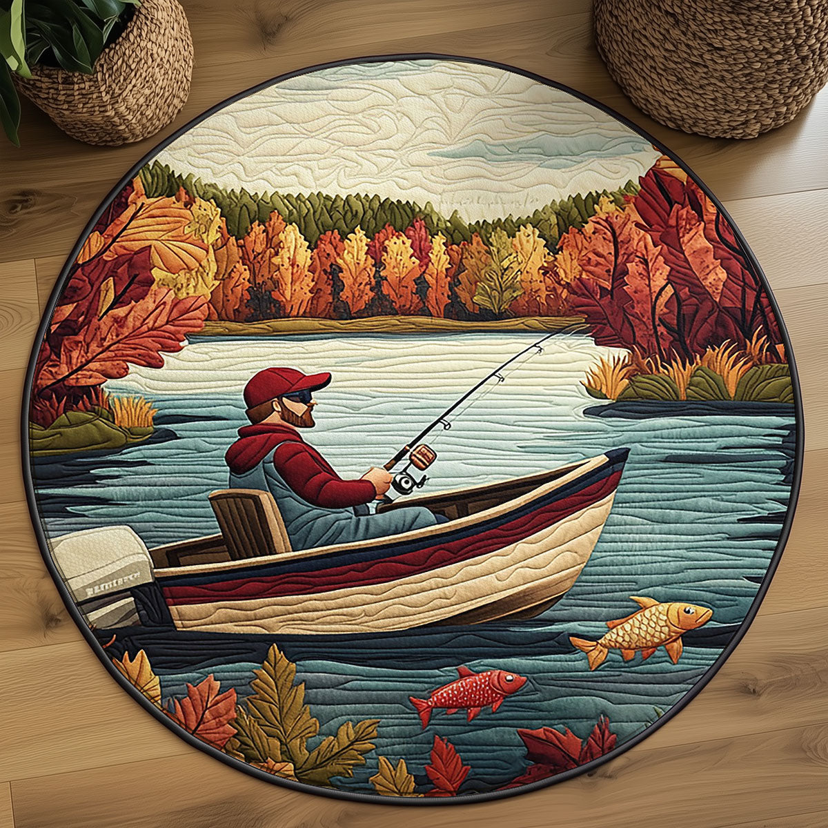 Fishing Old Man WJ0404040CL Quilted Round Mat