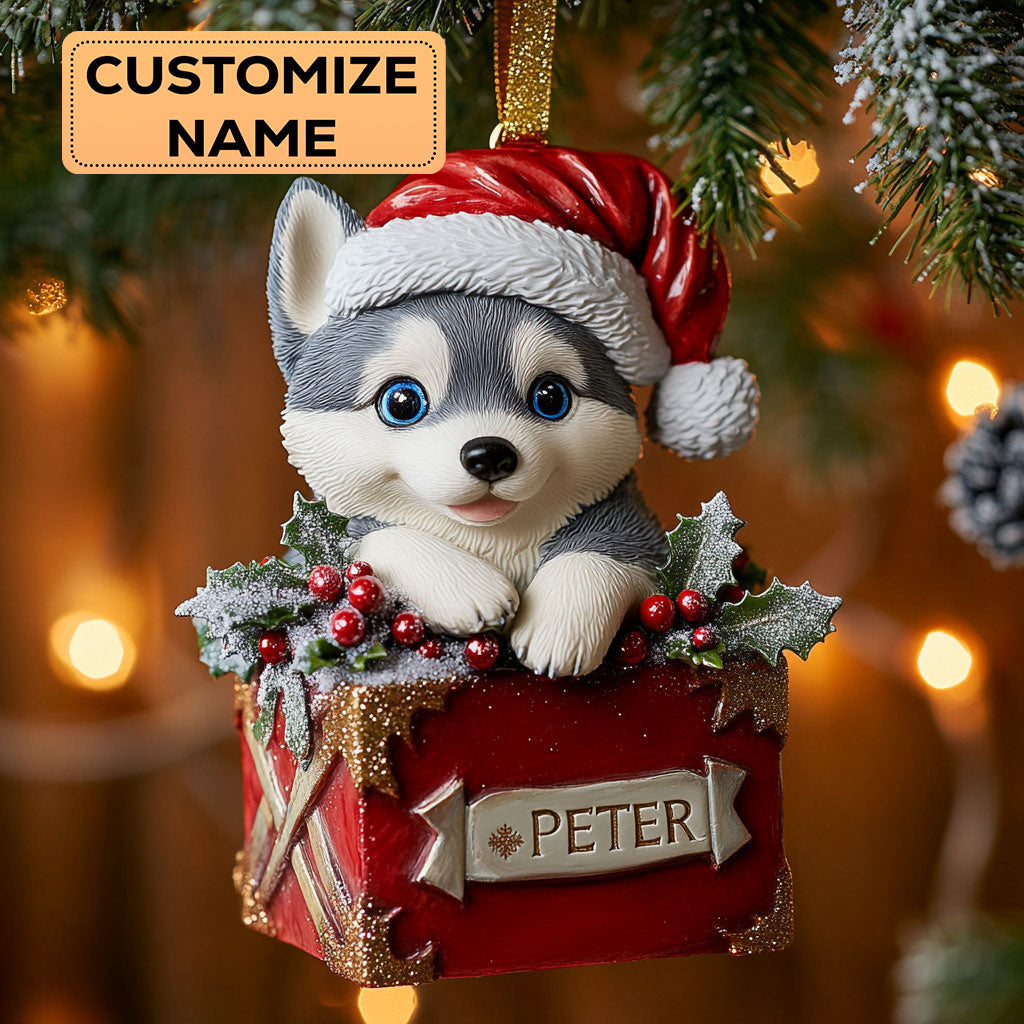 Husky Present CW2411034CL Personalized Christmas Ornament