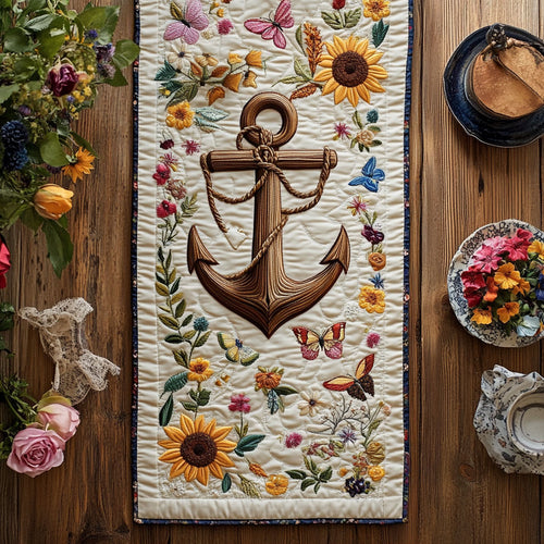 Floral Anchor WN0407100CL Quilted Table Runner
