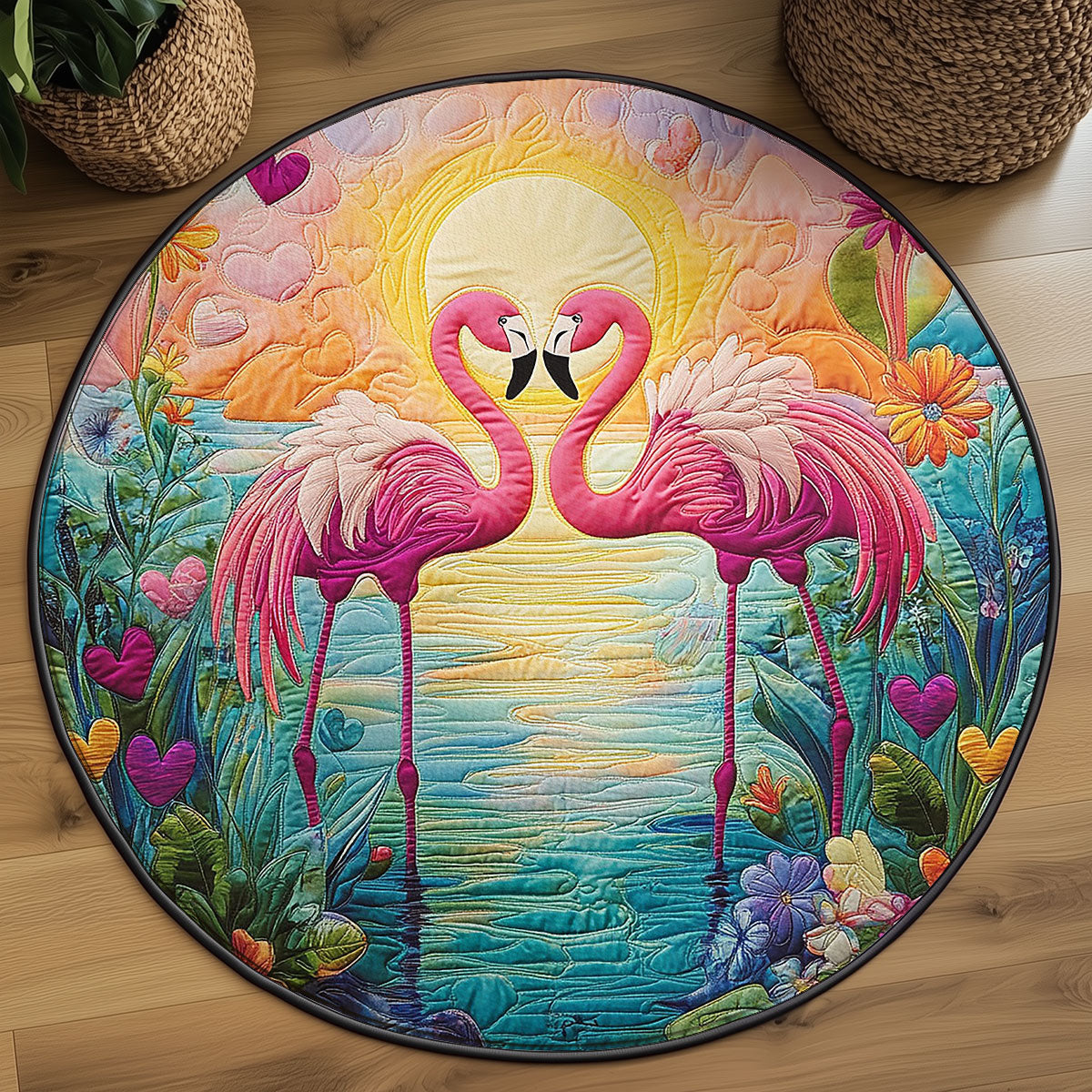 Glowing Flamingo WJ1004038CL Quilted Round Mat