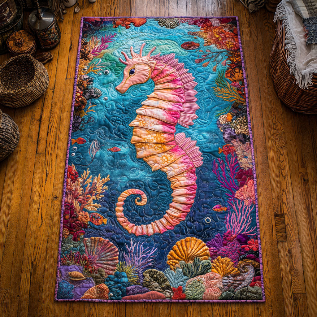 Seahorse Serenade WJ0606042CL Quilted Table Runner