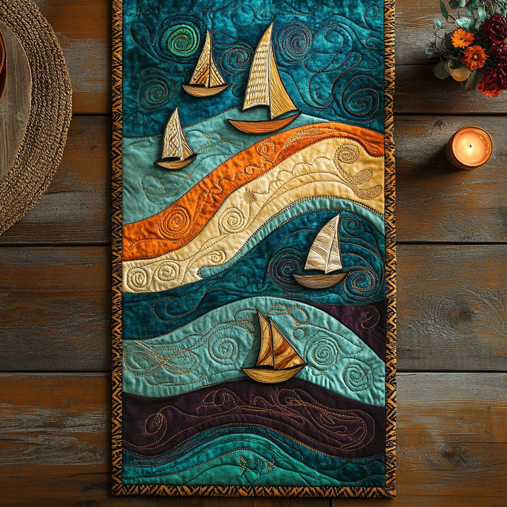 Sailboat Ripple Song WN2006034CL Quilted Table Runner