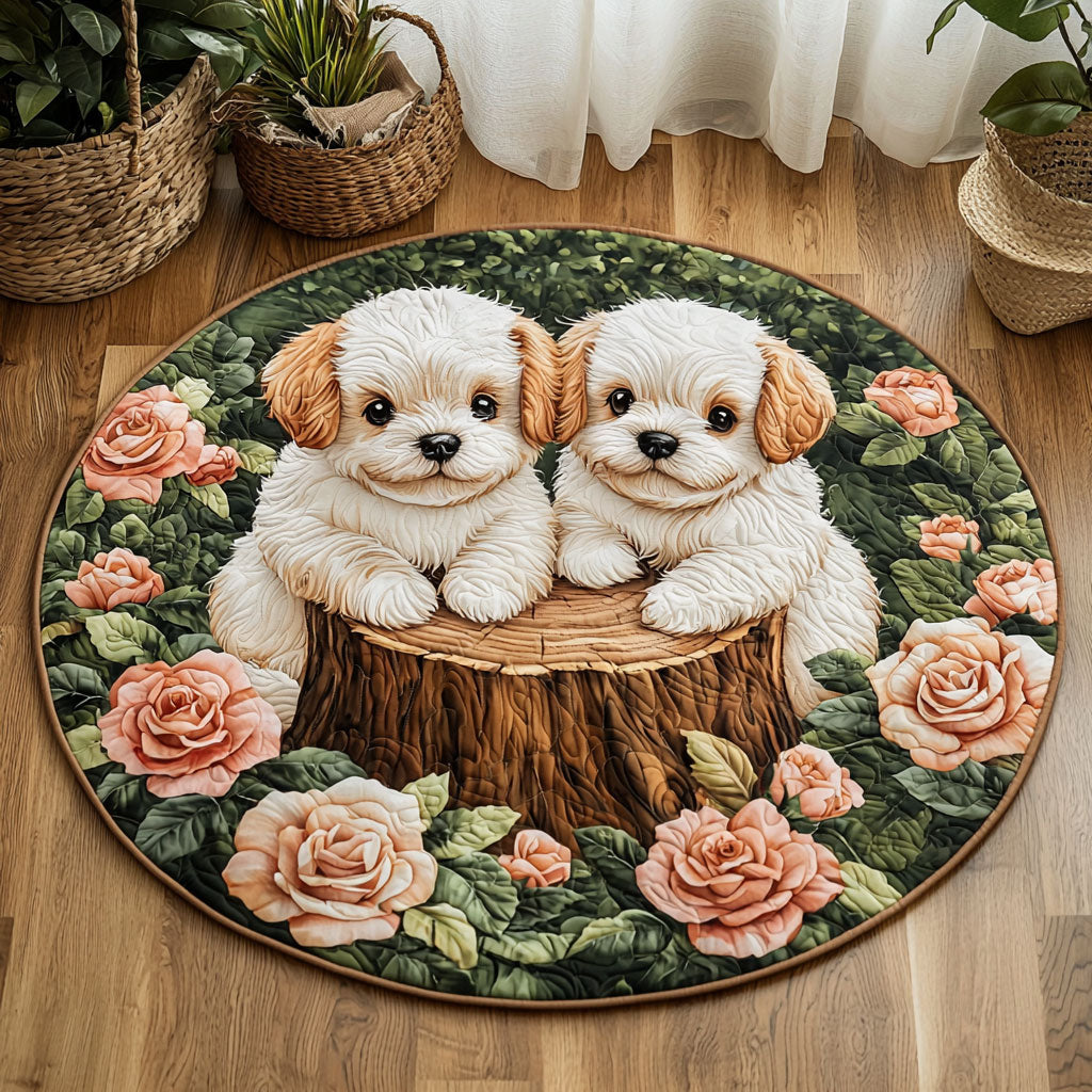Dogs In Rose Garden QA0801015CL Quilted Round Mat