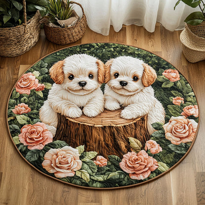 Dogs In Rose Garden QA0801015CL Quilted Round Mat