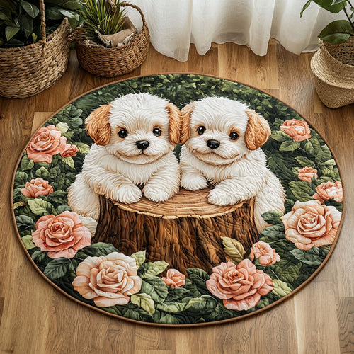 Dogs In Rose Garden QA0801015CL Quilted Round Mat