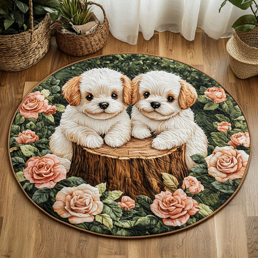 Dogs In Rose Garden QA0801015CL Quilted Round Mat