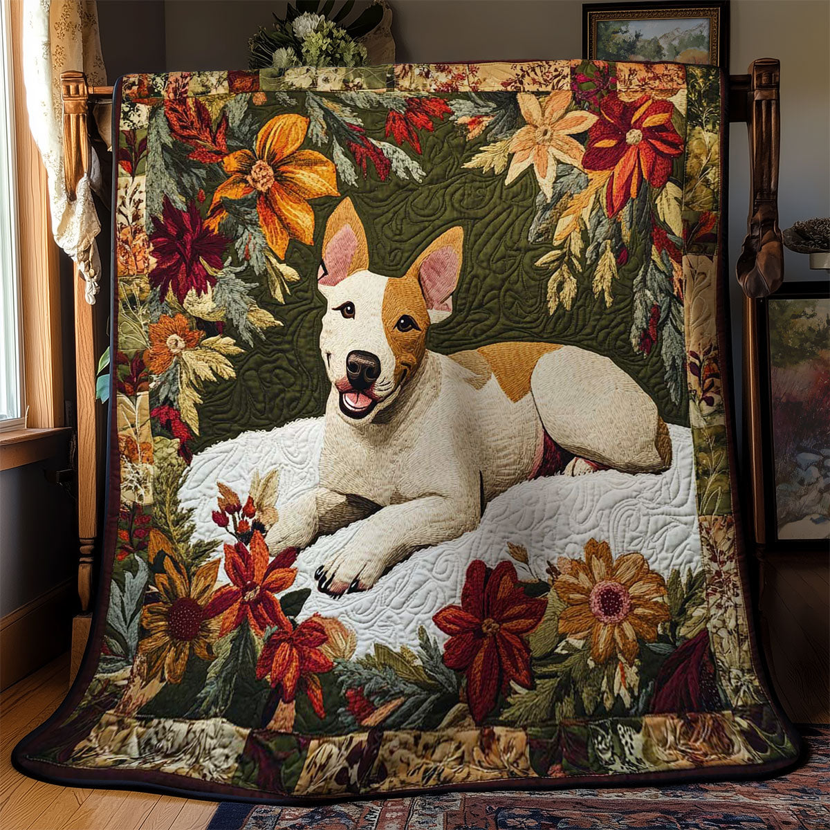 Floral Bull Terrier WN0802015CL Quilt