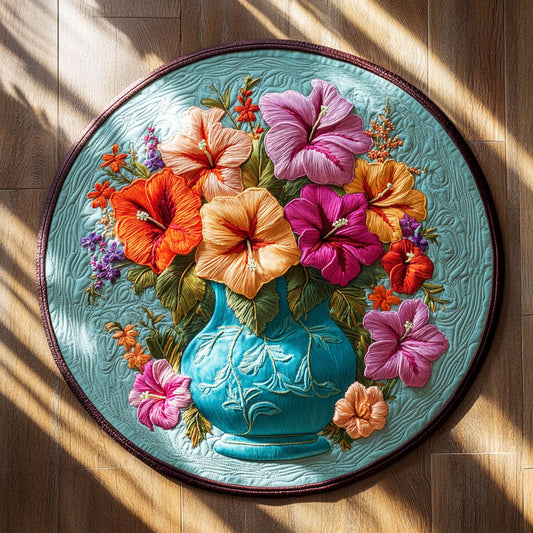 Royal Hibiscus Vase WN1906031CL Quilted Round Mat