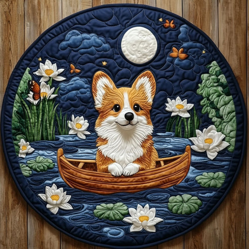 Corgi Under the Moon Lotus KL0901035CL Quilted Round Mat
