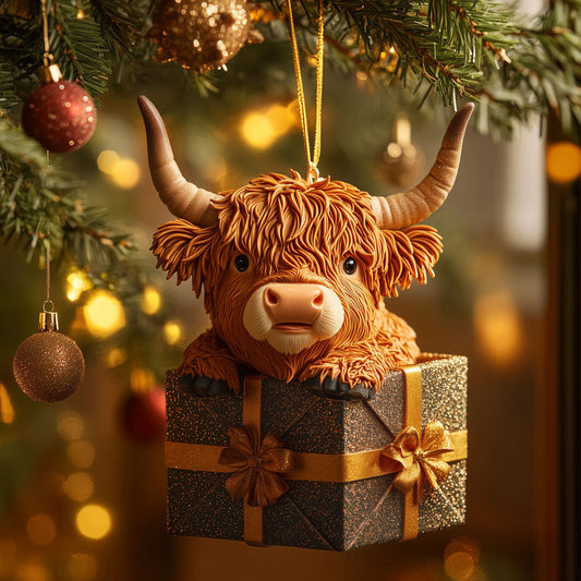 Festive Cow Present LT2310011CL Christmas Ornament