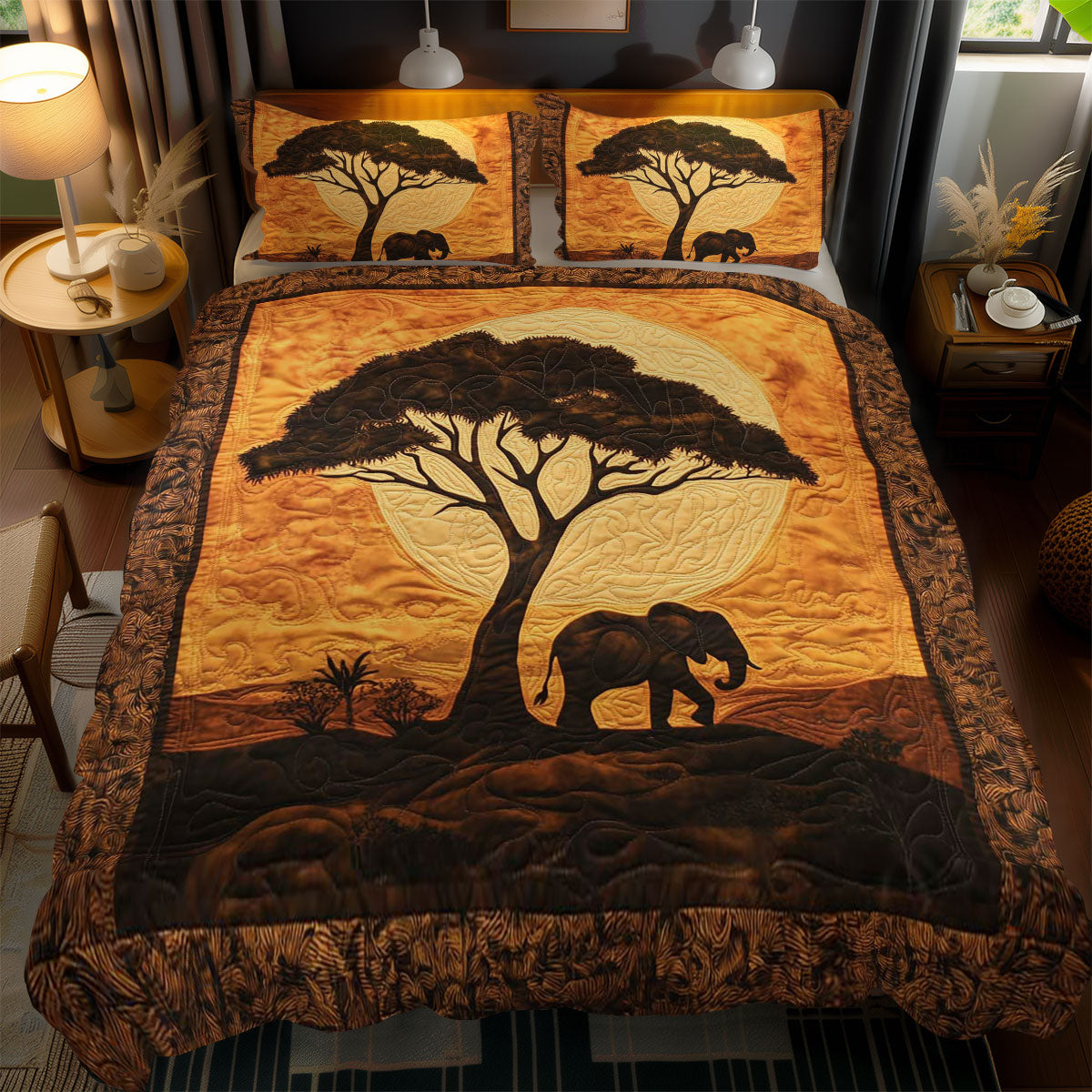 Golden Savannah African Elephant WN1103120CL Duvet Cover Set