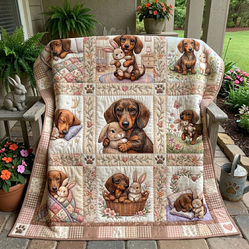 Dachshund And Bunny Snuggles WN0406003CL Quilt