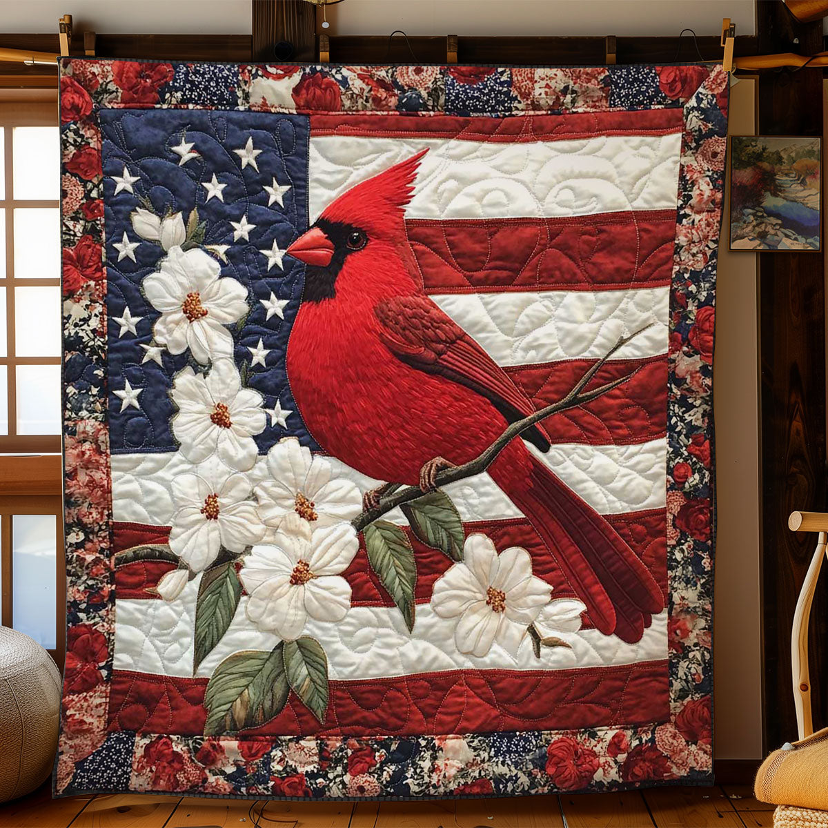 Patriotic Cardinal WN2002025CL Quilt