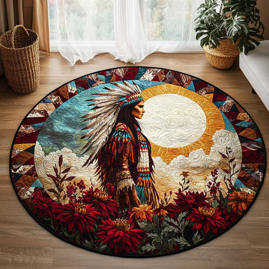 Native American Woman QA0812024CL Quilted Round Mat