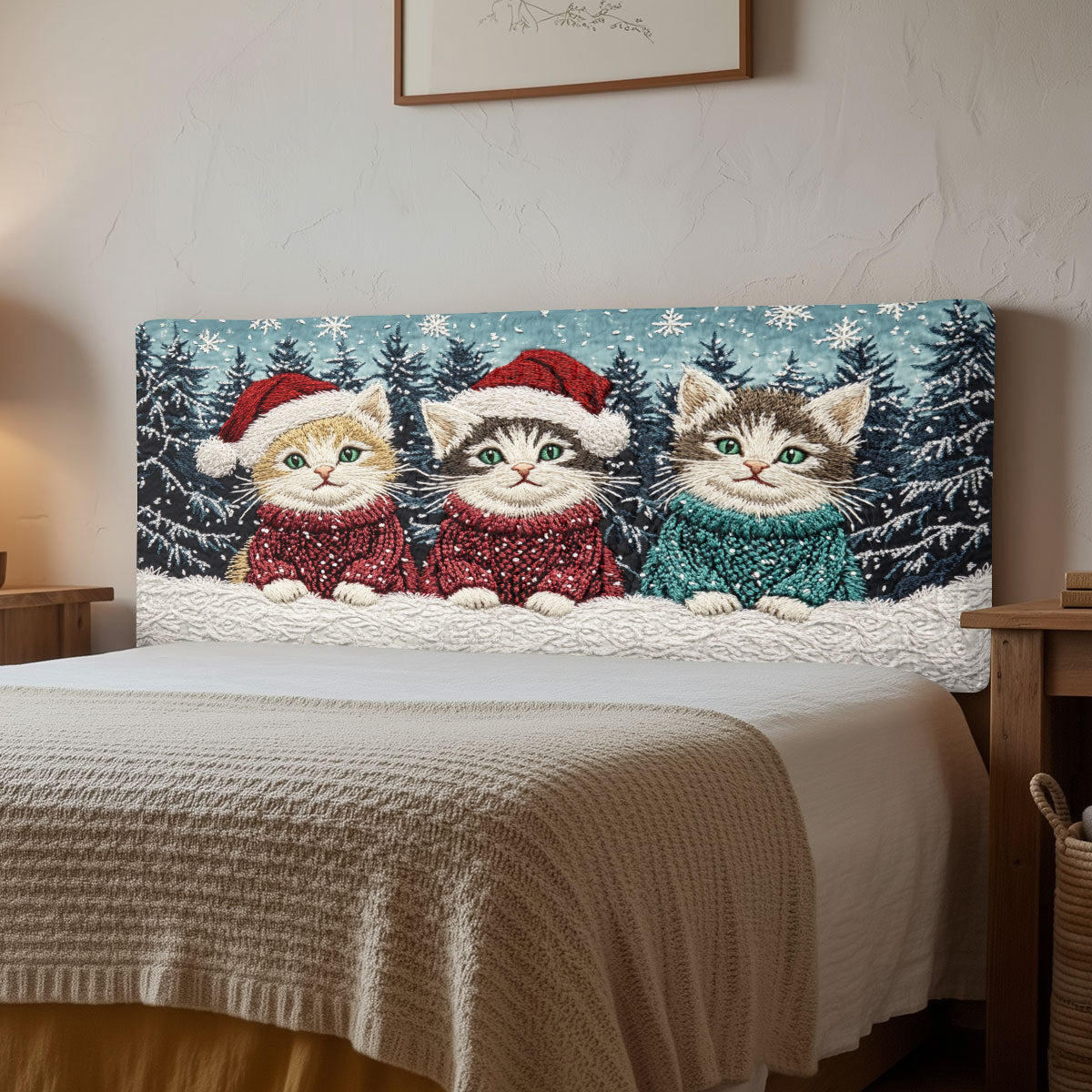 Warm Holiday Cat CW2312031CL Quilted Headboard Slipcover