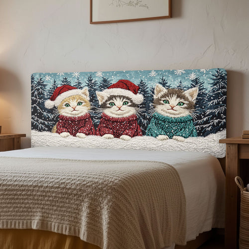 Warm Holiday Cat CW2312031CL Quilted Headboard Slipcover