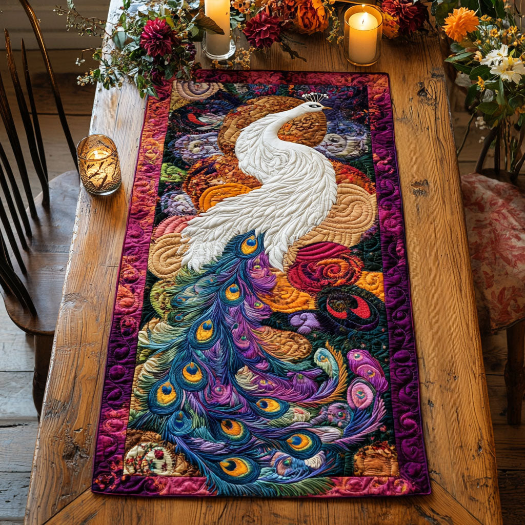 Peacock Reverie WN1106078CL Quilted Table Runner