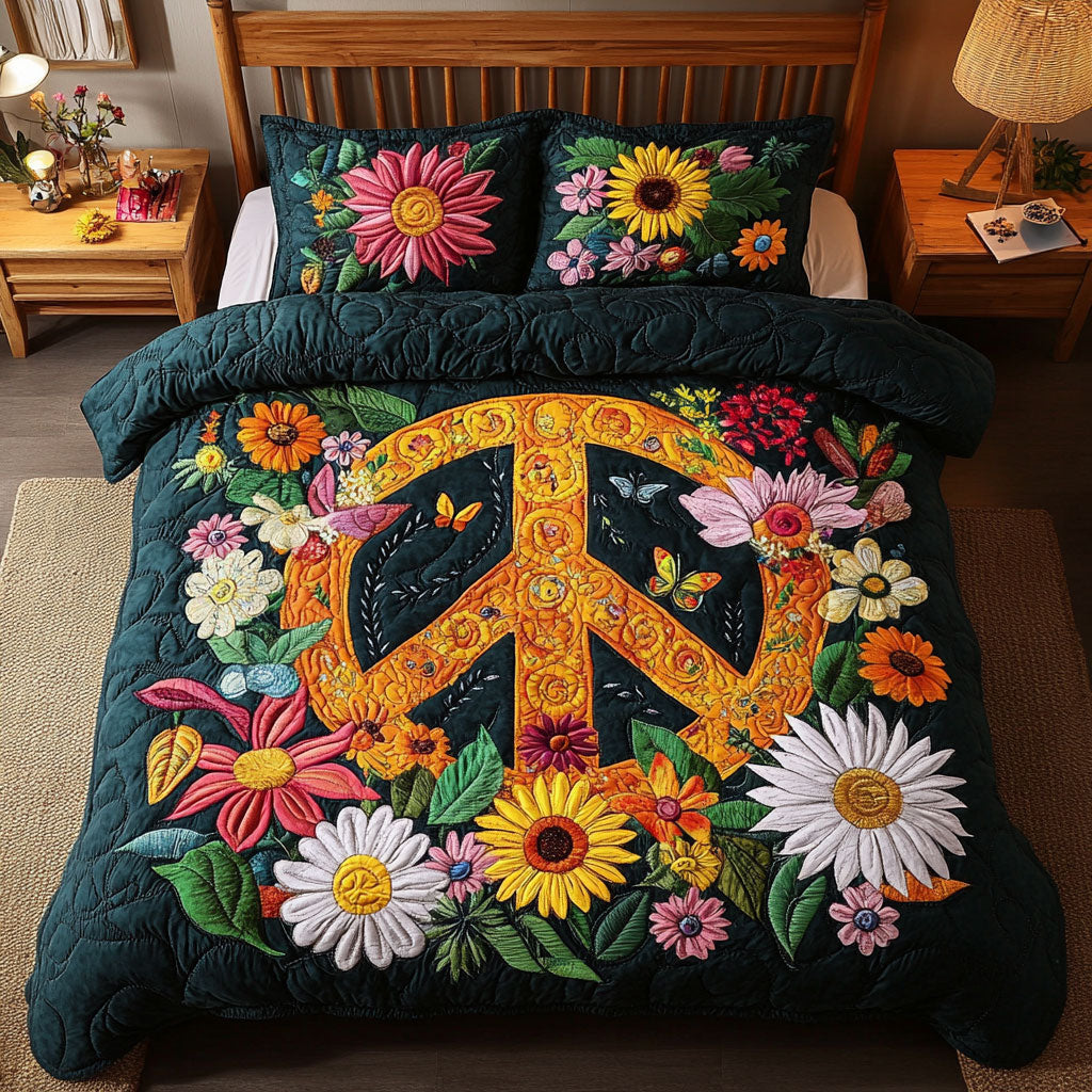 Floral Peace Sign WP0605012CL Duvet Cover Set