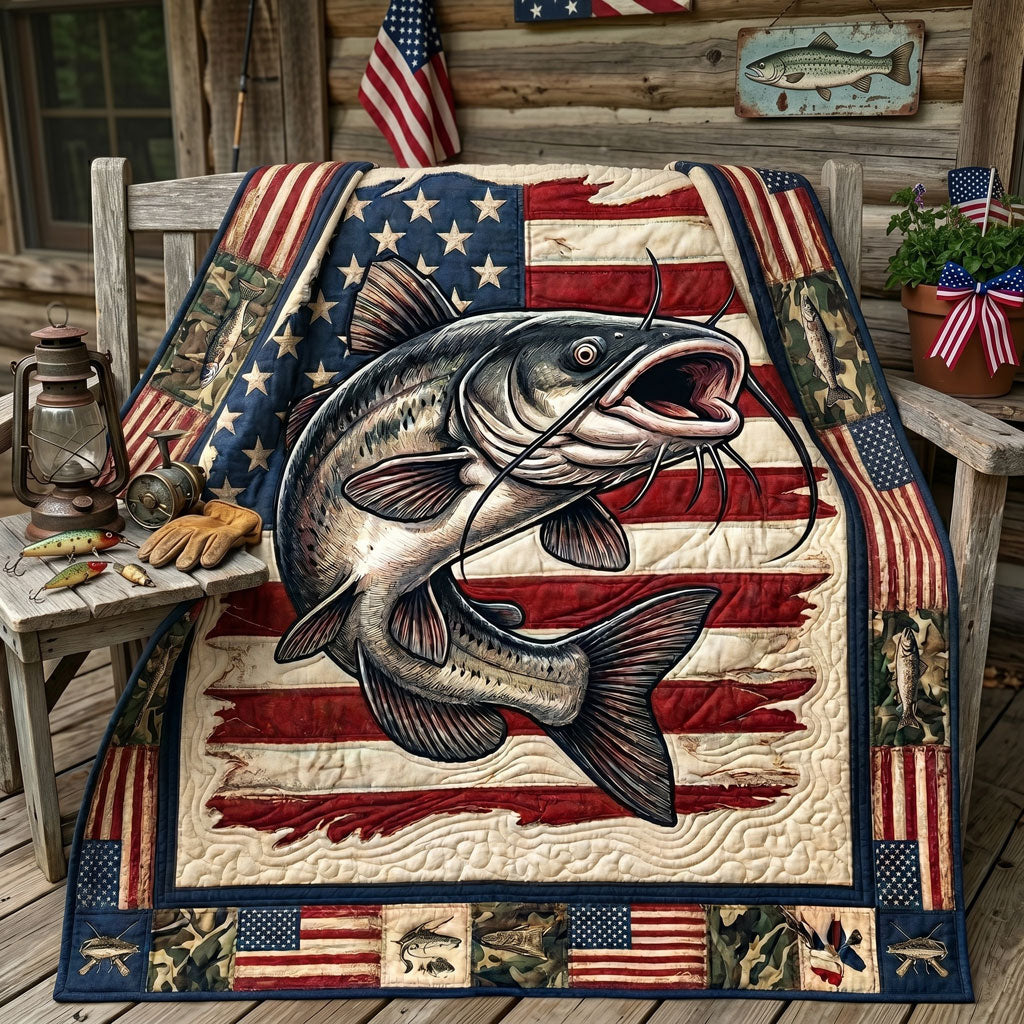 American Flag Catfish Fishing WN1205004CL Quilt