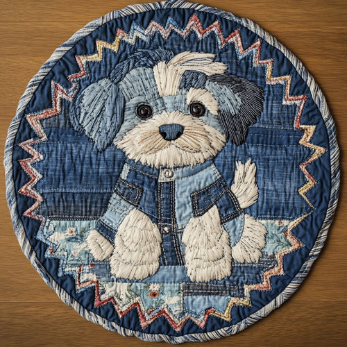 Fluffy Dog Circle WN0207066CL Quilted Round Mat