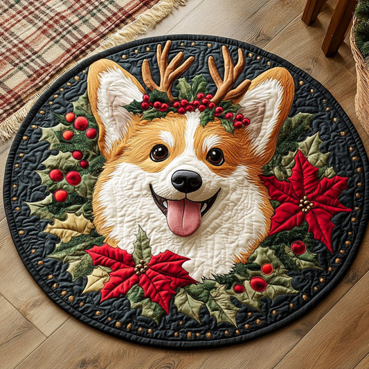 Adorable Corgi CP1110077CL Quilted Round Mat