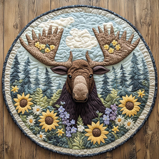 Forest Bloom Moose CP1207033CL Quilted Round Mat