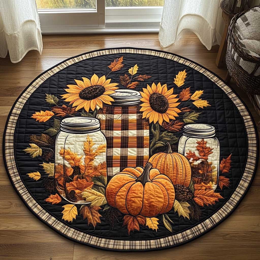 Plaid And Sunflower WN1403032CL Quilted Round Mat