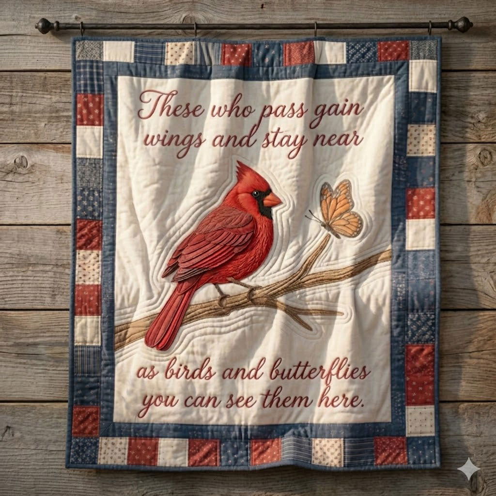 Cardinals And Butterflies Memorial WN1404006CL Quilt