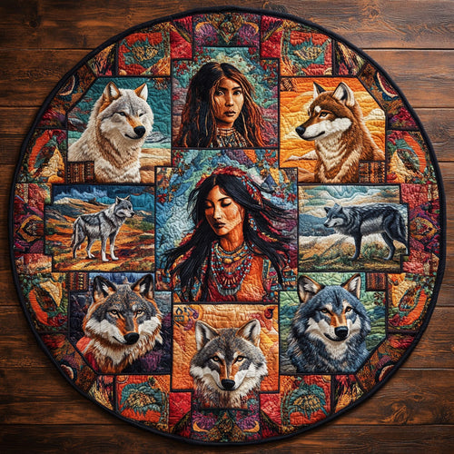 Blue Gaze Wolf And Woman WN0908007CL Quilted Round Mat