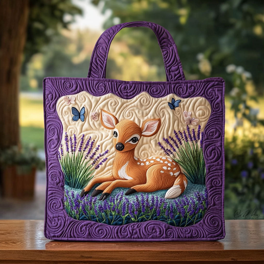 Deer In Lavender Garden QA0312014CL Quilted Tote Bag