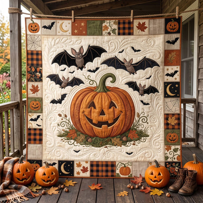 Smiling Pumpkin And Bats Halloween WN2606016CL Quilt