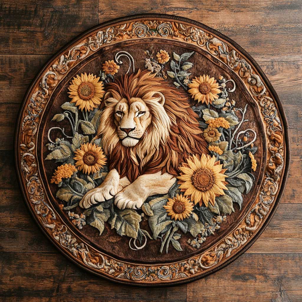 Lion And Sunflowers WN2204031CL Quilted Round Mat