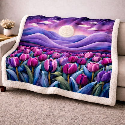 Moonlit Tulip Field KL3101001CL Faux Fur Throw Blanket