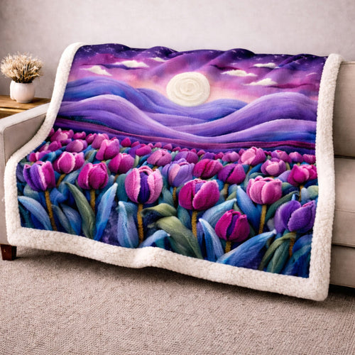 Moonlit Tulip Field KL3101001CL Faux Fur Throw Blanket