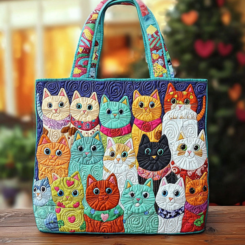 Colorful Whimsical Cats QA0912041CL Quilted Tote Bag
