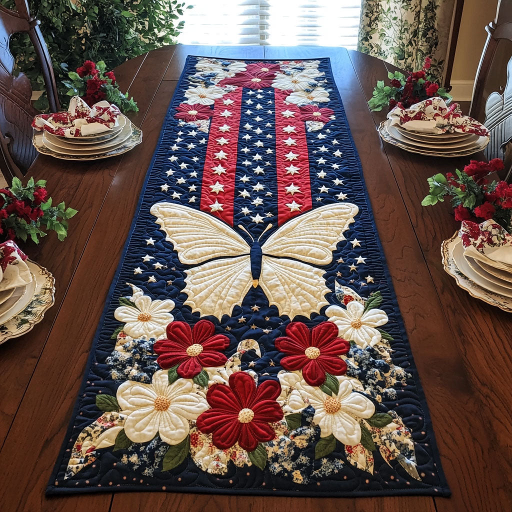 Patriotic Butterfly WJ1306034CL Quilted Table Runner