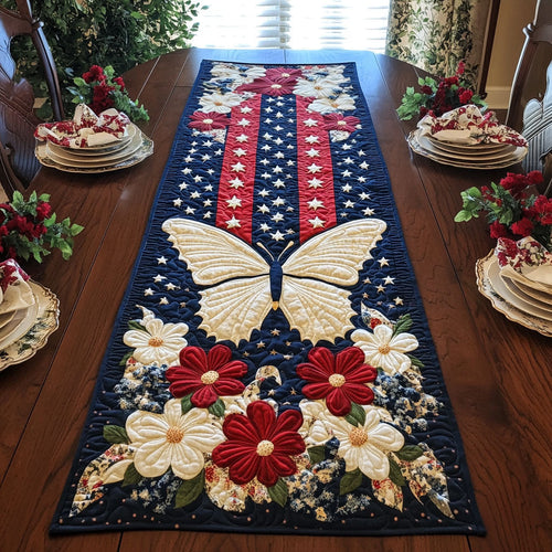 Patriotic Butterfly WJ1306034CL Quilted Table Runner