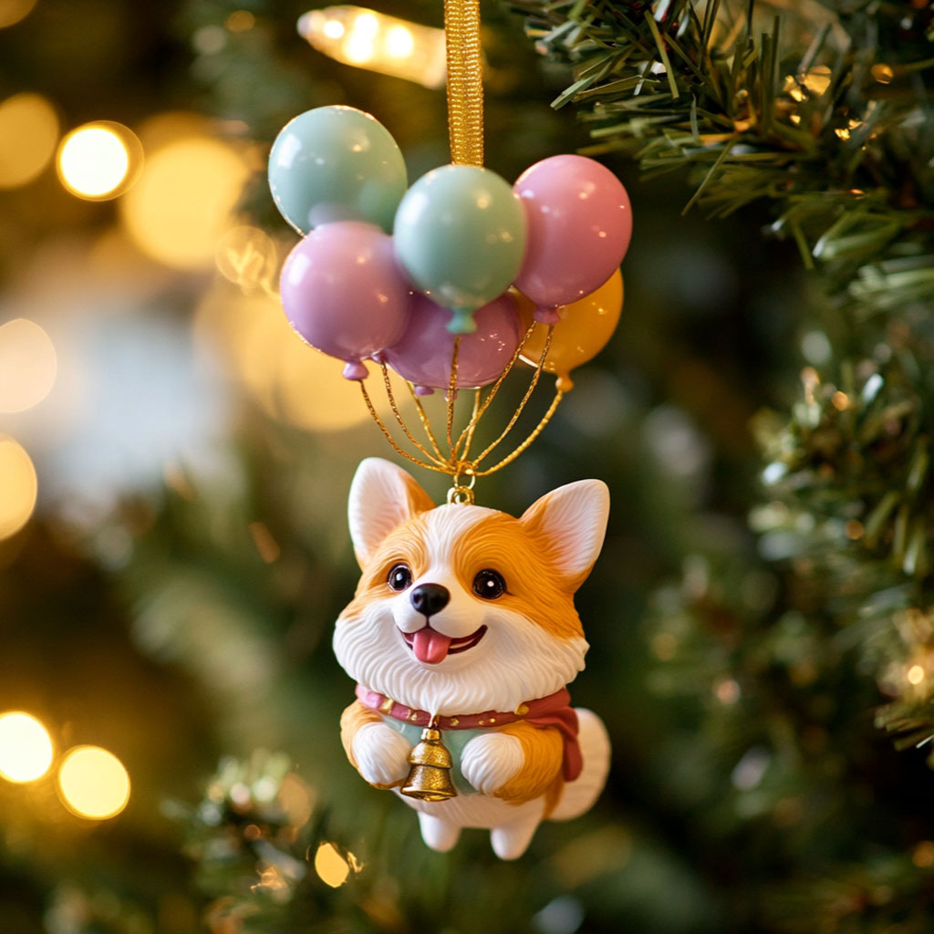 Happy Corgi Flight WN1610079CL Christmas Ornament