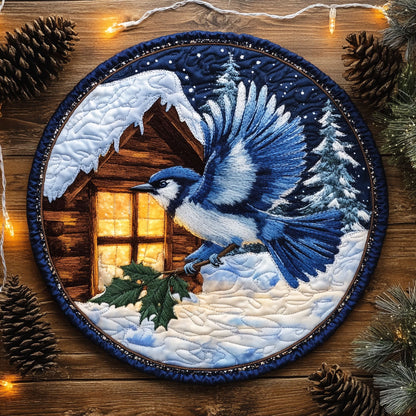Blue Jay with Winter Mistletoe XK2310007CLQuilted Round Mat (new)