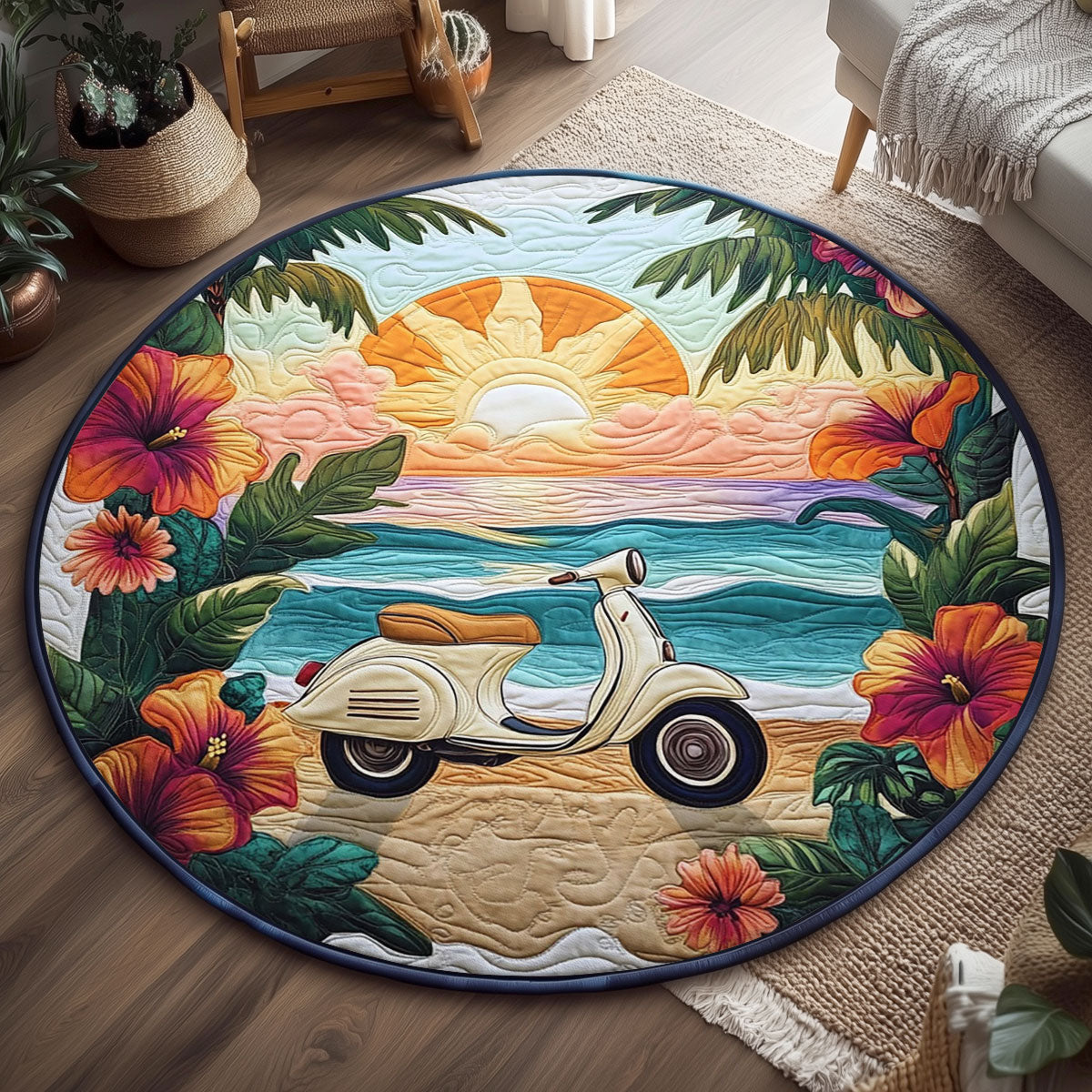 Vintage Coastal Scooter WJ0507050CL Quilted Round Mat
