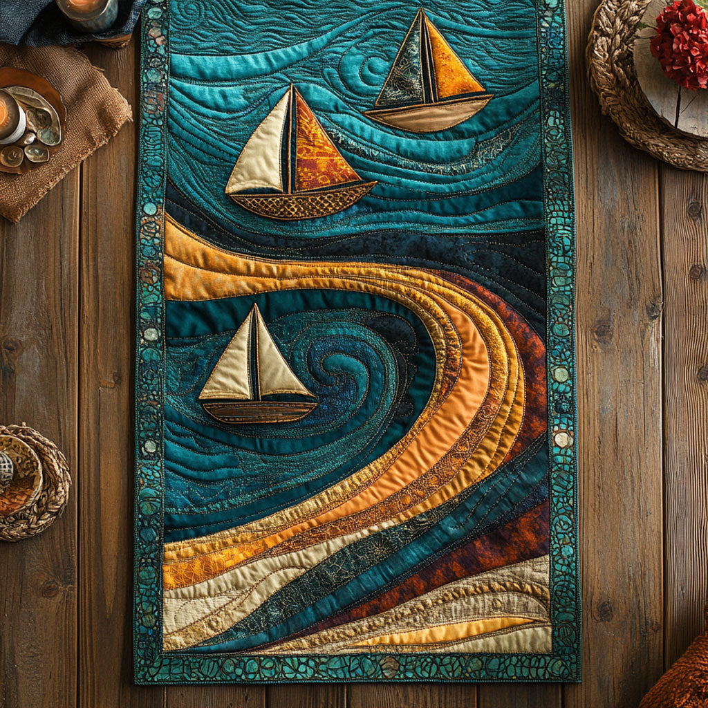 Starlit Sailboat Drift WN2006041CL Quilted Table Runner