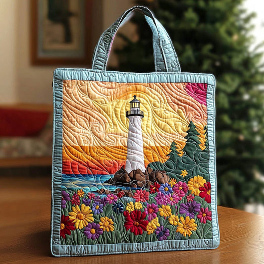 Lighthouse And Flower Field QA0712049CL Quilted Tote Bag