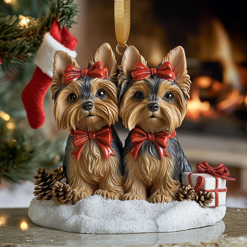 Merry Yorkies CP1710052CL Christmas Ornament