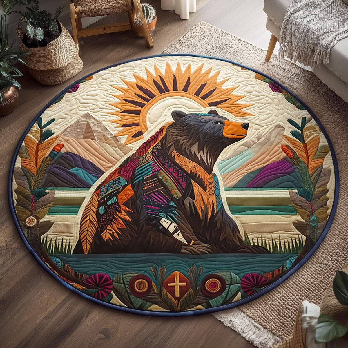 Tribal Bear Totem WJ3006045CL Quilted Round Mat
